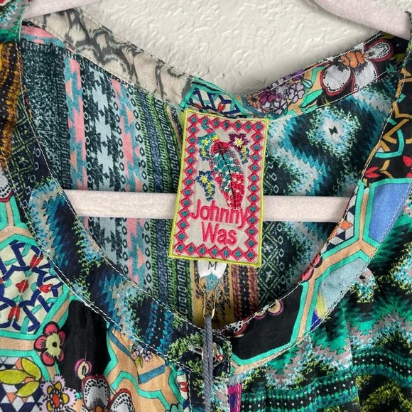 Johnny Was Green Blue Bell Sleeve Midi Dress - Picture 6 of 9